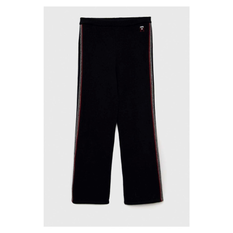 Dětské kalhoty Tommy Hilfiger tmavomodrá barva, s aplikací