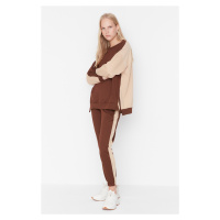 Trendyol Brown Color Block Thin Knitted Tracksuit Set