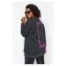 Trendyol Curve Anthracite Back Printed Wide Fit Knitted Sweatshirt with Fleece Inside