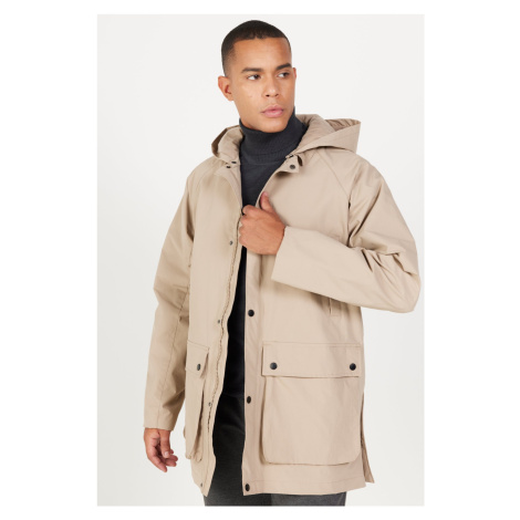 AC&Co / Altınyıldız Classics Men's Beige Hooded Stand Collar Standard Fit Warm Windproof Coat