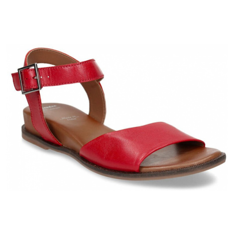 Červené dámské kožené sandály bez podpatku