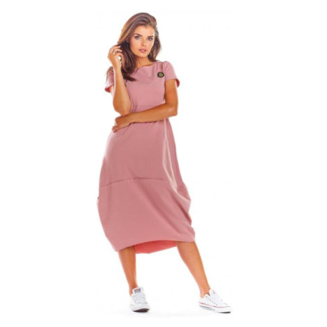 Módní dámské šaty růžové barvy s krátkým rukávem
