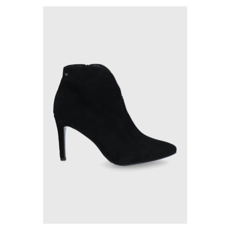 Kožené kotníkové boty Wojas dámské, černá barva, na podpatku