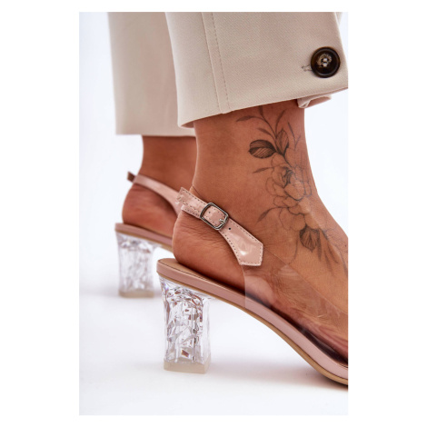 Zdobené módní sandály na klínku růžové SBarski Kesi