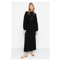Trendyol Black Belted Pearl and Stone Detailed Woven Dress