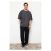 Trendyol Anthracite Oversize 100% Cotton Textured T-Shirt