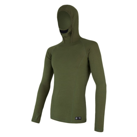 Sensor Merino Double face pánské tričko dlouhý rukáv, s kapucí Safari (zelená)