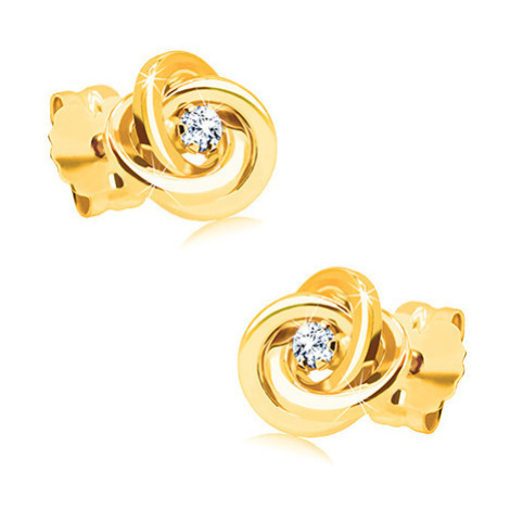 Diamantové náušnice ze žlutého zlata 585 - uzel ze tří prstenců, čirý  briliant Šperky eshop | Modio.cz