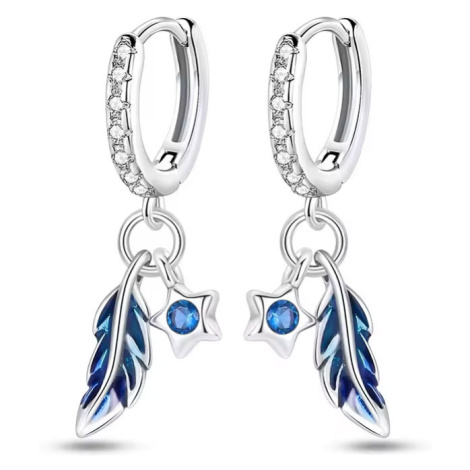 GRACE Silver Jewellery Stříbrné náušnice s přívěsky ve tvaru pírka a hvězdy - stříbro 925/1000 E