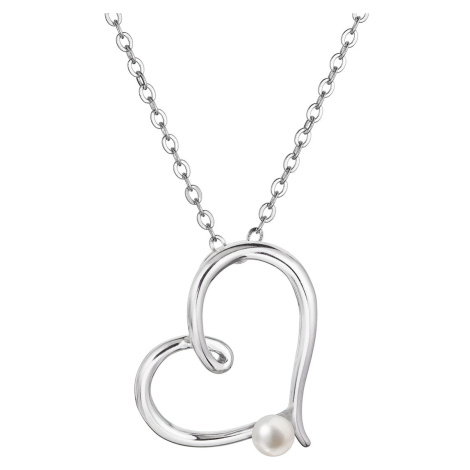Evolution Group Stříbrný náhrdelník srdce s malou bílou říční perličkou 22045.1