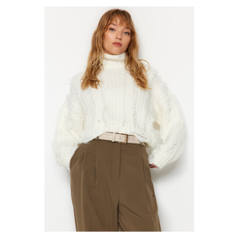 Trendyol Ecru Crop Soft Textured Turtleneck Knitwear Sweater