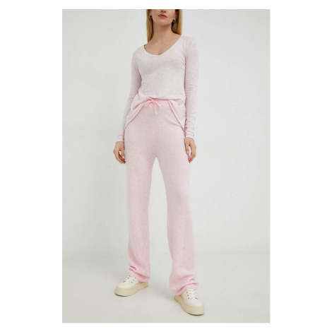 Kalhoty s příměsí vlny American Vintage dámské, růžová barva, jednoduché, high waist