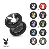 Ocelový fake plug do ucha, černá barva, motiv zajíčka Playboy - Symbol: PB08