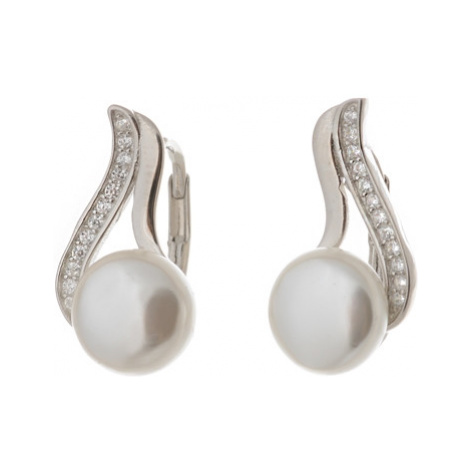 Dámské stříbrné perlové naušnice 65026F Silver style