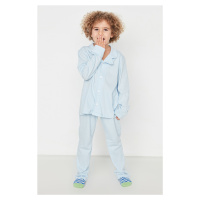 Trendyol Blue Button Detailed Boy Knitted Pajamas Set