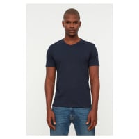 Trendyol Námořnická modrá Štíhlý/úzký střih Do V 100% bavlna Základní tričko