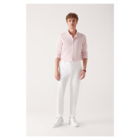 Avva Men's White Soft Textured Trousers with a Flexible Waist