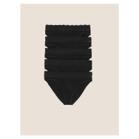 Krajkové kalhotky z bavlny s lycrou, 5 ks v balení Marks & Spencer černá