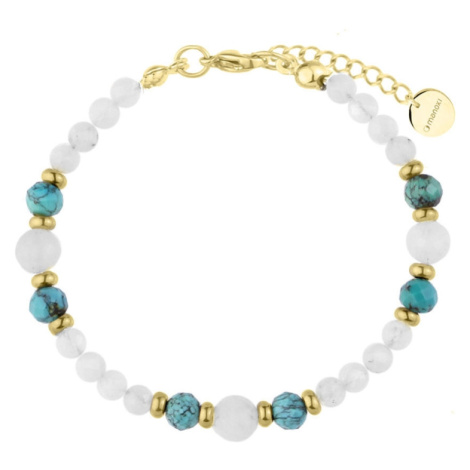 Manoki Náramek Eloisa - broušený měsíční kámen a tyrkys BA1143GT Zlatá 16 cm + 3 cm (prodloužení
