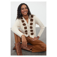 Trendyol Stone Soft Texture Crochet Detailed Knitwear Cardigan