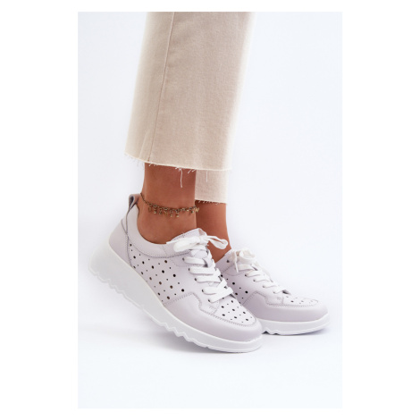 Prolamované dámské tenisky na klínku, přírodní kůže, světle šedá S.Barski Kesi