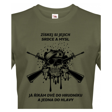 Pánské army triko Dvě do hrudníku a jedna do hlavy - ideální pro military BezvaTriko