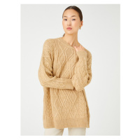 Koton Oversize pletený svetr s kulatým výstřihem