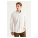ALTINYILDIZ CLASSICS Men's Beige-White Slim Fit Slim Fit Button-down Collar Cotton Striped Shirt