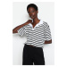 Trendyol Black Striped Relaxed/Wide, relaxed fit Crop Polo Neck Knitted T-Shirt