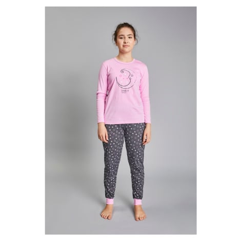 Dívčí pyžamo Antilia dlouhé rukávy, dlouhé nohavice - růžová/potisk Italian Fashion