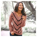 Blancheporte Pruhovaný pulovr s výstřihem do "V" růžové dřevo