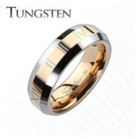 Tungstenový kroužek - zlatorůžový pás s římskými číslicemi