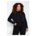 Trendyol Curve Black Padded Sleeve Knitted Blouse