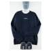 Trendyol Navy Blue Oversize/Wide Cut Brooklyn City Text Embroidered Thick Cotton Sweatshirt