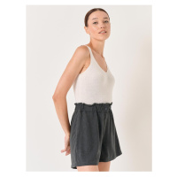 Jimmy Key Anthracite Loose Fit High Waist Straight Linen Shorts.