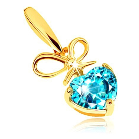Zlatý přívěsek 375 - mašlička a srdíčkovitý topas v modrém odstínu Šperky eshop