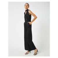 Koton Women's Black Wide Leg Window Detail Jumpsuit