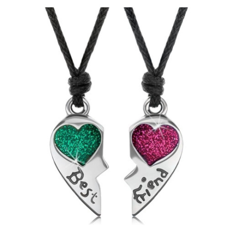 Šňůrkové náhrdelníky, rozpůlené srdce, zelené a růžové srdíčko, Best Friend Šperky eshop