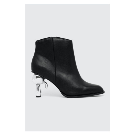 Kožené kotníkové boty Karl Lagerfeld IKON HEEL dámské, černá barva, na podpatku, KL39035