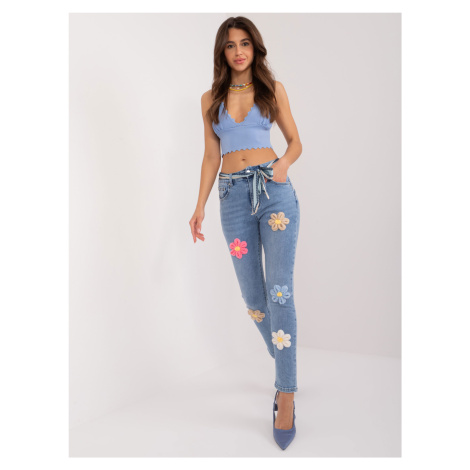 Modré květinové skinny džíny pro ženy