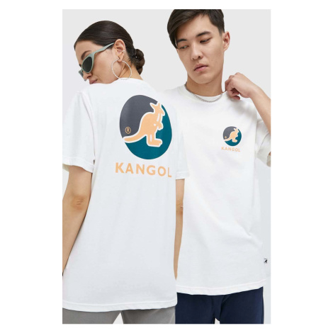 Bavlněné tričko Kangol bílá barva, s potiskem