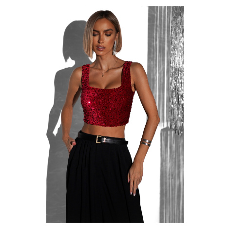 Červený flitrovaný crop top JARKKO