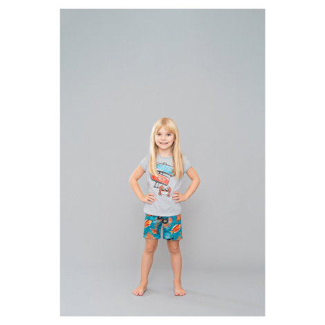 Dívčí pyžamo Oceania, krátký rukáv, krátké kalhoty - světlá melanž/potisk Italian Fashion