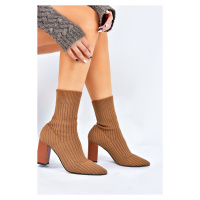 Fox Shoes Camel Thick Heeled Knitwear Women's Boots