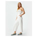 Koton Wide Leg Trousers with Embroidery Detail High Waist Pockets Cotton WHITE