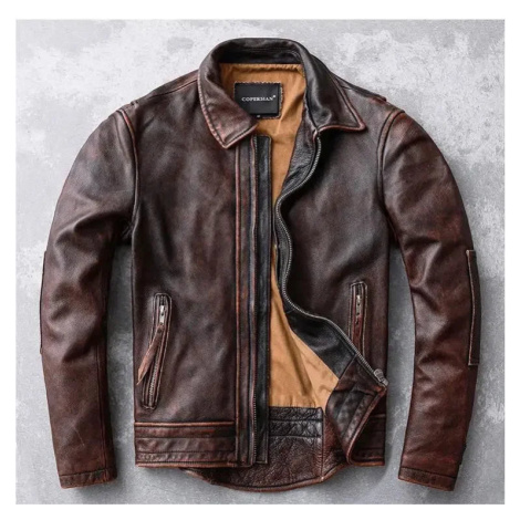 Pánská kožená bunda z hovězí kůže v retro motorkářském stylu