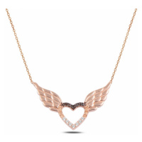 Klenoty Amber Stříbrný náhrdelník - andělské srdce - růžové zlacení