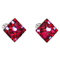 Evolution Group Stříbrné náušnice pecka s krystaly Swarovski červený kosočtverec 31169.3 cherry