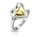 Prsten z chirurgické oceli - kontura srdce a zlaté srdce uprostřed