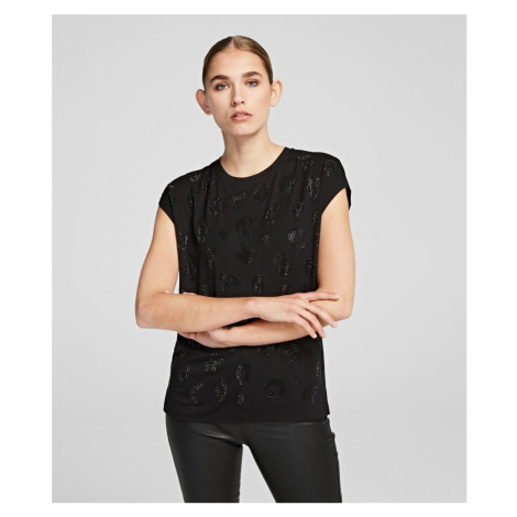 Tričko Karl Lagerfeld Rhinestones Branded T-Shirt - Černá